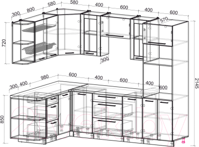 Кухонный гарнитур Интерлиния Мила Пластик 1.68x2.6 левая
