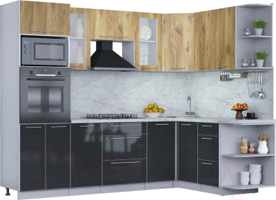 Кухонный гарнитур Интерлиния Мила Пластик 1.68x2.6 правая - фото