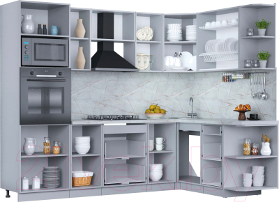 Кухонный гарнитур Интерлиния Мила Пластик 1.68x2.6 правая