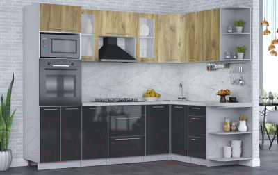 Кухонный гарнитур Интерлиния Мила Пластик 1.68x2.6 правая