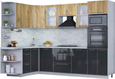 Кухонный гарнитур Интерлиния Мила Пластик 1.68x2.8 левая - фото