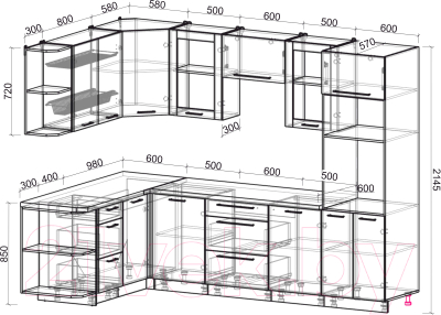Кухонный гарнитур Интерлиния Мила Пластик 1.68x2.8 левая