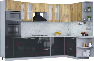 Кухонный гарнитур Интерлиния Мила Пластик 1.68x3.0 правая - фото