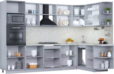 Кухонный гарнитур Интерлиния Мила Пластик 1.68x3.0 правая