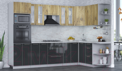 Кухонный гарнитур Интерлиния Мила Пластик 1.68x3.0 правая