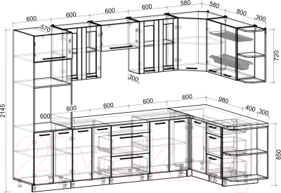 Кухонный гарнитур Интерлиния Мила Пластик 1.68x3.0 правая