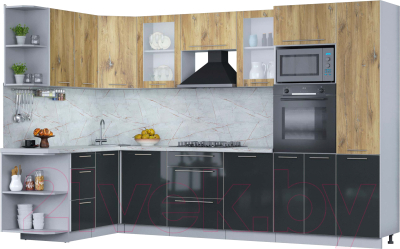 Кухонный гарнитур Интерлиния Мила Пластик 1.68x3.2 левая - фото