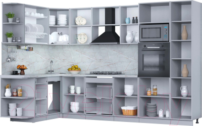 Кухонный гарнитур Интерлиния Мила Пластик 1.68x3.2 левая