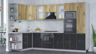 Кухонный гарнитур Интерлиния Мила Пластик 1.68x3.2 левая