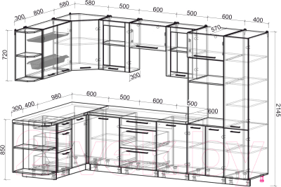 Кухонный гарнитур Интерлиния Мила Пластик 1.68x3.2 левая