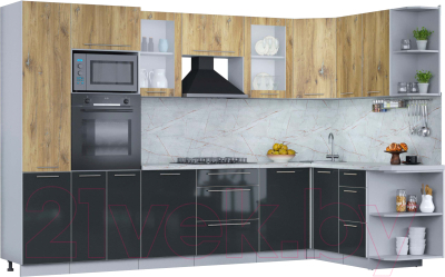 Кухонный гарнитур Интерлиния Мила Пластик 1.68x3.2 правая - фото