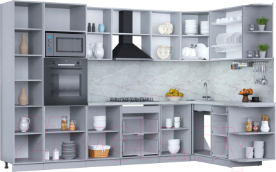 Кухонный гарнитур Интерлиния Мила Пластик 1.68x3.2 правая