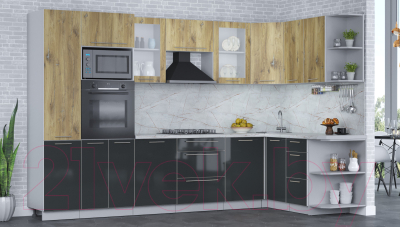 Кухонный гарнитур Интерлиния Мила Пластик 1.68x3.2 правая