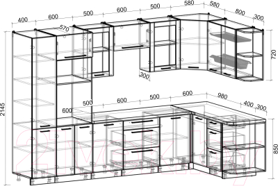 Кухонный гарнитур Интерлиния Мила Пластик 1.68x3.2 правая