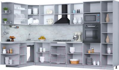 Кухонный гарнитур Интерлиния Мила Пластик 1.68x3.4 левая