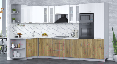 Кухонный гарнитур Интерлиния Мила Пластик 1.68x3.4 левая