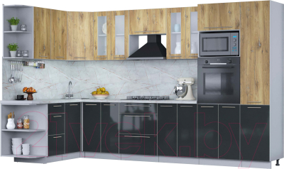 Кухонный гарнитур Интерлиния Мила Пластик 1.68x3.4 левая - фото