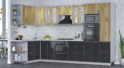 Кухонный гарнитур Интерлиния Мила Пластик 1.68x3.4 левая