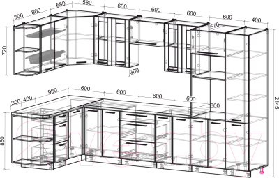 Кухонный гарнитур Интерлиния Мила Пластик 1.68x3.4 левая