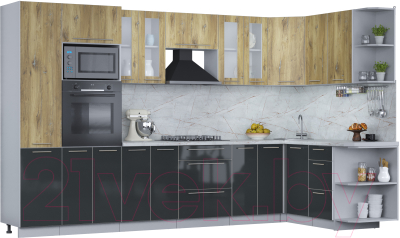 Кухонный гарнитур Интерлиния Мила Пластик 1.68x3.4 правая - фото