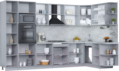 Кухонный гарнитур Интерлиния Мила Пластик 1.68x3.4 правая