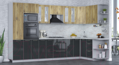 Кухонный гарнитур Интерлиния Мила Пластик 1.68x3.4 правая