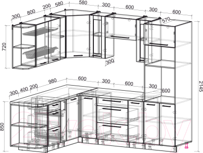 Кухонный гарнитур Интерлиния Мила Пластик 1.88x2.4 левая