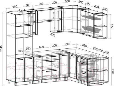 Кухонный гарнитур Интерлиния Мила Пластик 1.88x2.4 правая