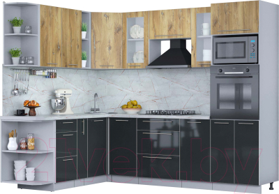 Кухонный гарнитур Интерлиния Мила Пластик 1.88x2.6 левая - фото