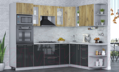 Кухонный гарнитур Интерлиния Мила Пластик 1.88x2.6 правая