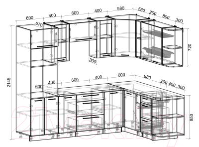 Кухонный гарнитур Интерлиния Мила Пластик 1.88x2.6 правая