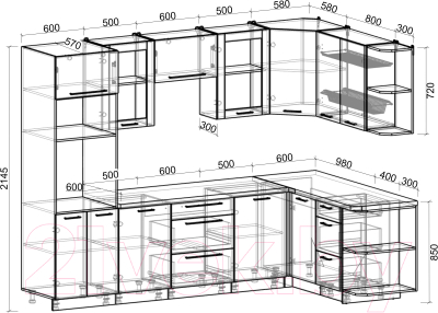 Кухонный гарнитур Интерлиния Мила Пластик 1.88x2.8 правая