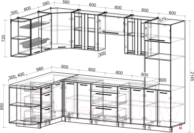 Кухонный гарнитур Интерлиния Мила Пластик 1.88x3.0 левая