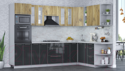 Кухонный гарнитур Интерлиния Мила Пластик 1.88x3.0 правая