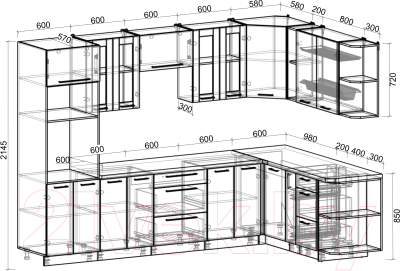 Кухонный гарнитур Интерлиния Мила Пластик 1.88x3.0 правая