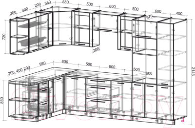 Кухонный гарнитур Интерлиния Мила Пластик 1.88x3.2 левая