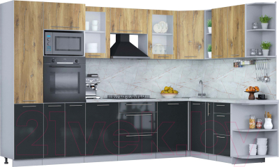 Кухонный гарнитур Интерлиния Мила Пластик 1.88x3.2 правая - фото