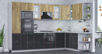 Кухонный гарнитур Интерлиния Мила Пластик 1.88x3.2 правая