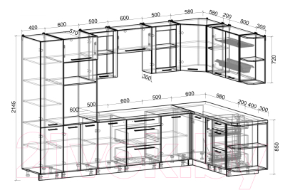 Кухонный гарнитур Интерлиния Мила Пластик 1.88x3.2 правая