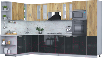 Кухонный гарнитур Интерлиния Мила Пластик 1.88x3.4 левая - фото