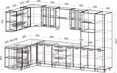 Кухонный гарнитур Интерлиния Мила Пластик 1.88x3.4 левая