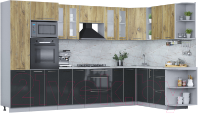 Кухонный гарнитур Интерлиния Мила Пластик 1.88x3.4 правая - фото