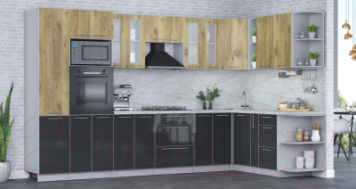 Кухонный гарнитур Интерлиния Мила Пластик 1.88x3.4 правая