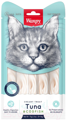 Лакомство для кошек Wanpy Cat Нежное пюре из тунца и трески - фото