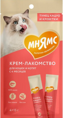 Лакомство для кошек Мнямс Крем-лакомство с тунцом Кацуо и креветками / 540690 - фото
