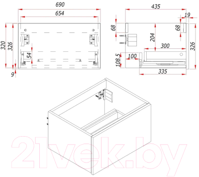 Тумба под умывальник ЗОВ Кито-2 70 / 2K70LW0MRMC-LDSPW