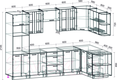 Кухонный гарнитур Интерлиния Мила 1.68x3.0 правая