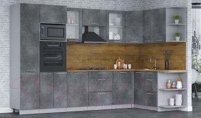 Кухонный гарнитур Интерлиния Мила 1.68x3.2 правая