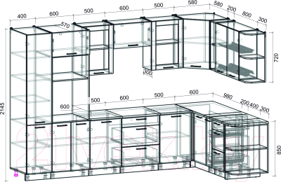 Кухонный гарнитур Интерлиния Мила 1.88x3.2 правая