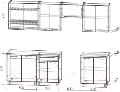Кухонный гарнитур Интерлиния Мила Пластик 2.8 А